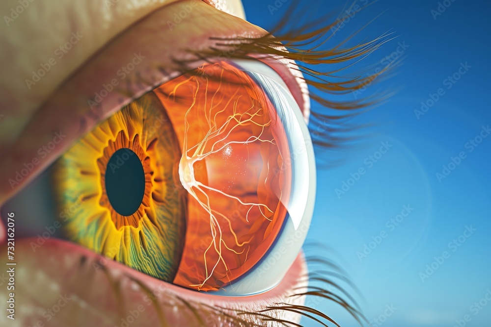 Human AI Eye abstract. Eye psychedelic optic nerve lens eyelid