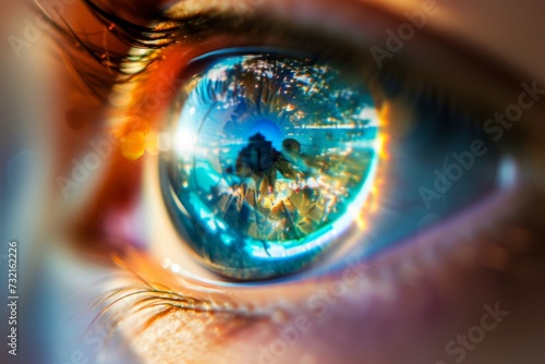 Human Cyborg AI Eye novelty. Eye connectivity optic nerve lens eyelid ptosis color vision. Visionary iris color contrast sight visual cortex eyelashes