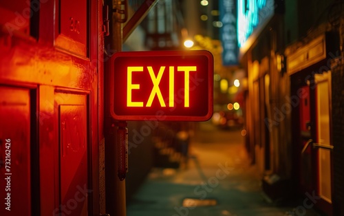 Red exit sign on the street