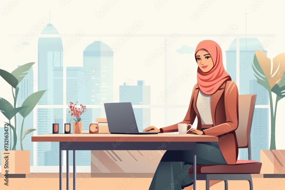 Muslim businesswoman. Happy female saudi. Generate Ai Muslim businesswoman. Happy female saudi. Generate Ai