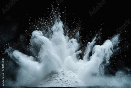 Dynamic White Powder Explosion on Black Background: High-Speed Photography