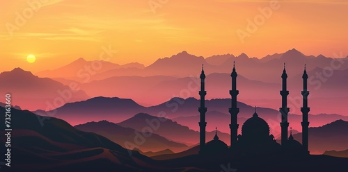 Mosque Illustration for Background Decoration, Generated by AI 