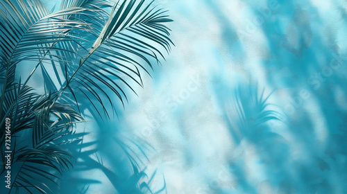 green palm leaves shadow with blue color texture pattern cement wall background, palm leaves background with green leaves and shadow on the wall © Fokke Baarssen