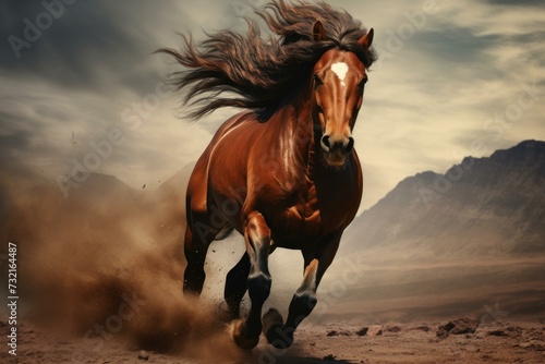 Majestic mustang horse. Beautiful equestrian horse freedom symbol. Generate ai