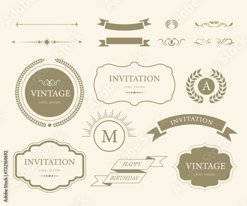 Vintage label and decoration frames collection. Retro classic badge. vector illustration	