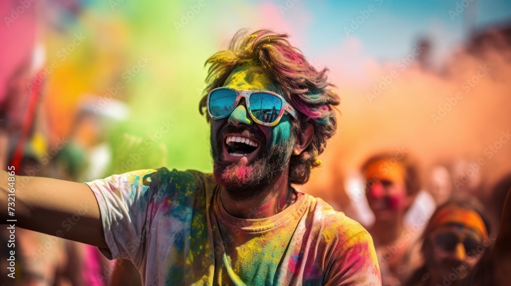 exuberance of people playing with vibrant colored powders exuberance of people playing with vibrant colored powders