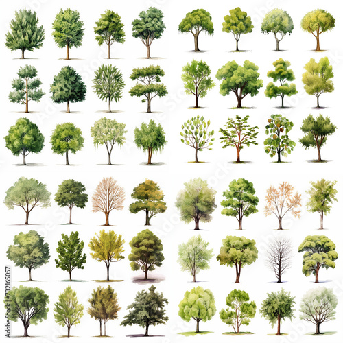 Diverse Tree Collection Illustrating Seasonal Changes and Species Variety Set