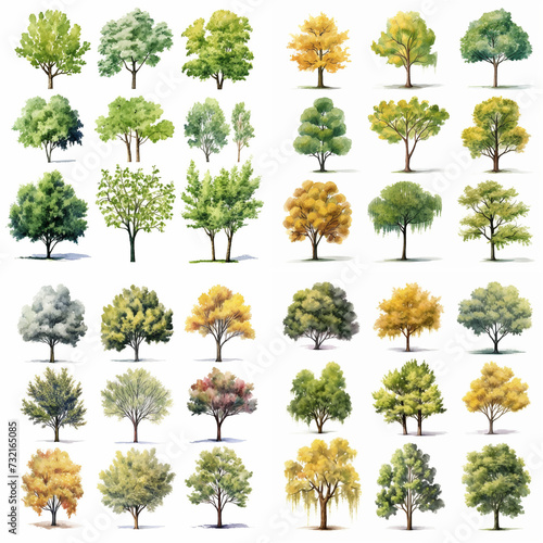 Comprehensive Tree Collection Set Capturing the Essence of Four Seasons in Watercolor