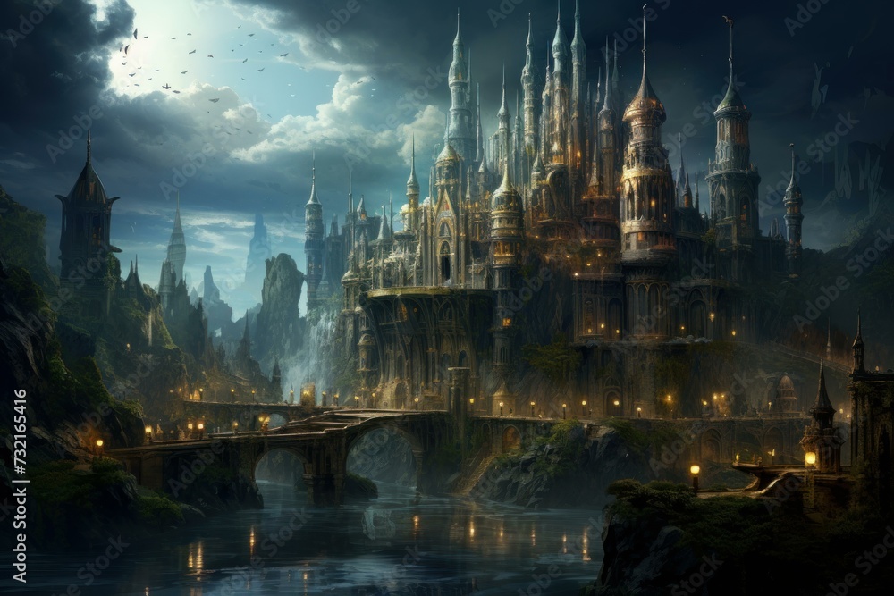 Captivating Mystical medieval kingdom. Building gate. Generate Ai - obrazy, fototapety, plakaty 