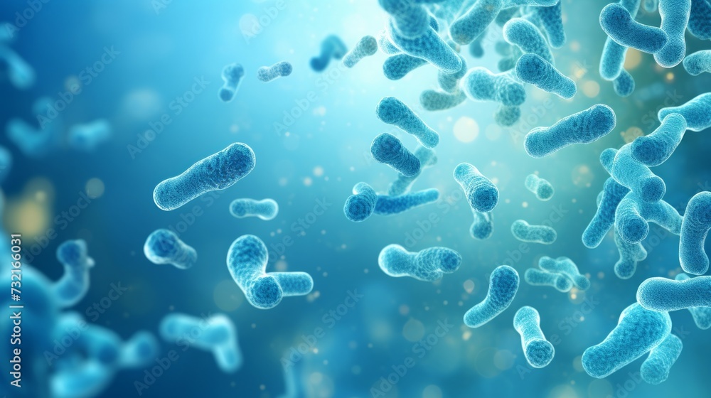 Group of virus cells on a blue background. Neural network AI generated art Group of virus cells on a blue background. Neural network AI generated art