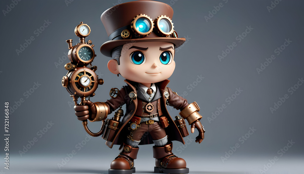 A 3D cartoon character in steampunk style A 3D cartoon character in steampunk style