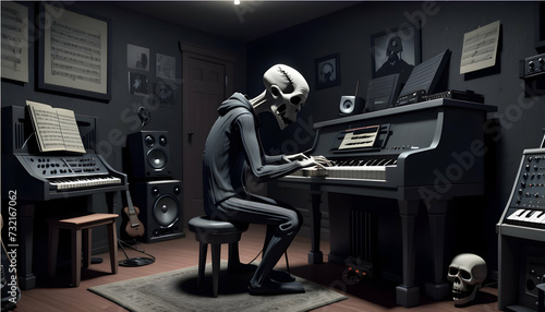 A 3D rendered cartoon character as a musician