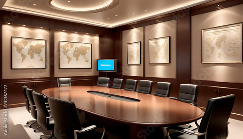 Business-savvy cartoon in a 3D boardroom, creamy setting © Dragon Stock