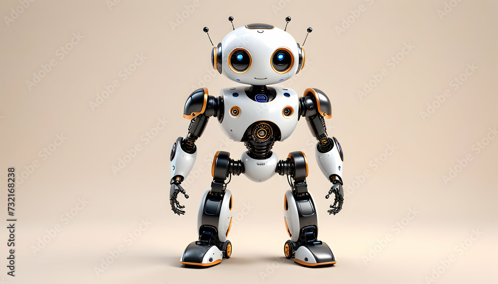 Quirky 3D-rendered robot with a friendly demeanor, showcased on a creamy background Quirky 3D-rendered robot with a friendly demeanor, showcased on a creamy background