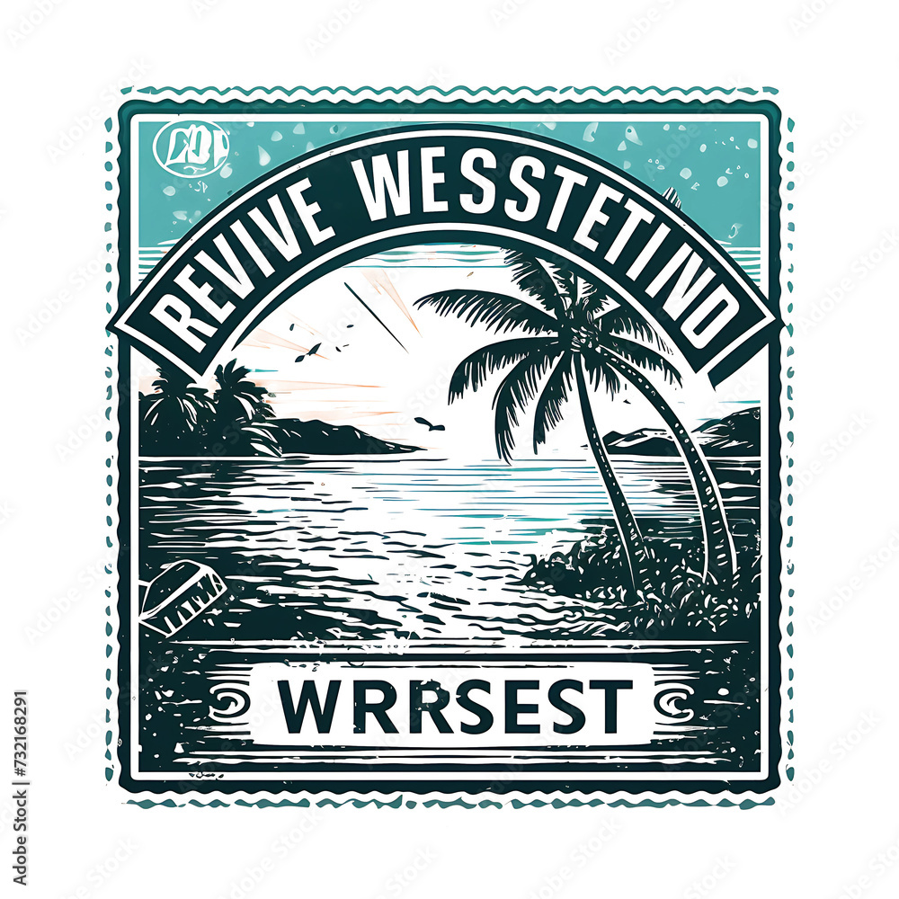 Stamp of Key West With Monochrome Turquoise Color Beach Chair and Pal Transparent PNG City Concept Art Tshirt Design Illustration Label Diverse City Castle Large Urban Market Project Collage 