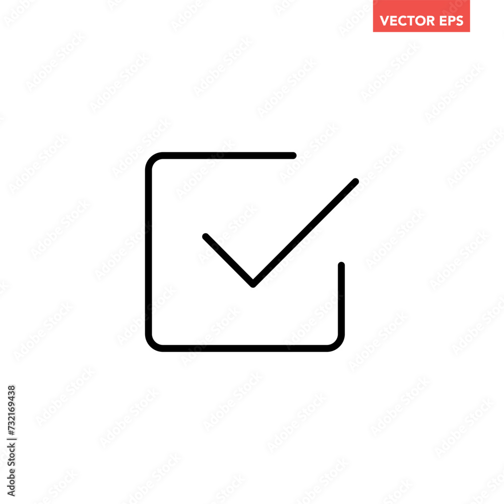 Black check list line icon, simple check mark in box infographic flat design vector pictogram, infographic interface elements for app logo web button ui ux isolated on white background Black check list line icon, simple check mark in box infographic flat design vector pictogram, infographic interface elements for app logo web button ui ux isolated on white background