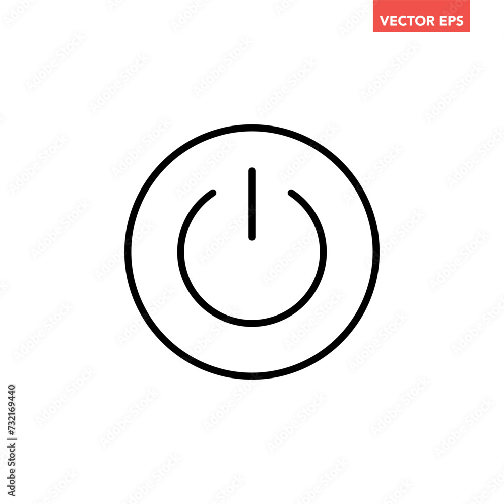 Black single power switch line icon, simple round on and off button flat design vector pictogram, infographic interface elements for app logo web ui ux isolated on white background Black single power switch line icon, simple round on and off button flat design vector pictogram, infographic interface elements for app logo web ui ux isolated on white background