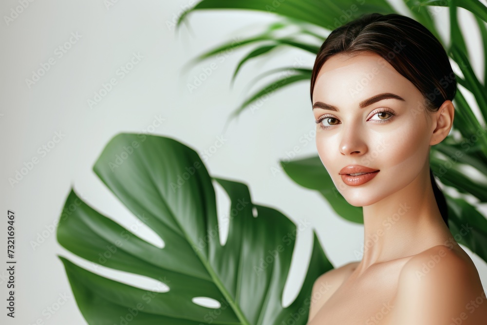 Skincare Model holistic healing. Beautiful Woman uses face cream, shimmering skin, skin care products, licorice extract lip balm, lotion & eye patch. Natural sophisticated jar instant lifting pot Skincare Model holistic healing. Beautiful Woman uses face cream, shimmering skin, skin care products, licorice extract lip balm, lotion & eye patch. Natural sophisticated jar instant lifting pot