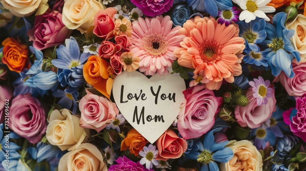 Colorful Floral Bouquet with Love You Mom Message