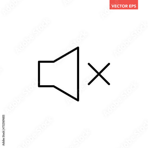 Black single sound off line icon, simple mute flat design pictogram, infographic vector for app logo web button ui ux interface elements isolated on white background
