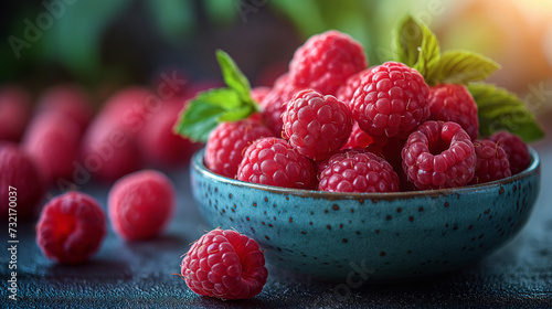 Vibrant Pink Raspberry in a Bowl on the Table