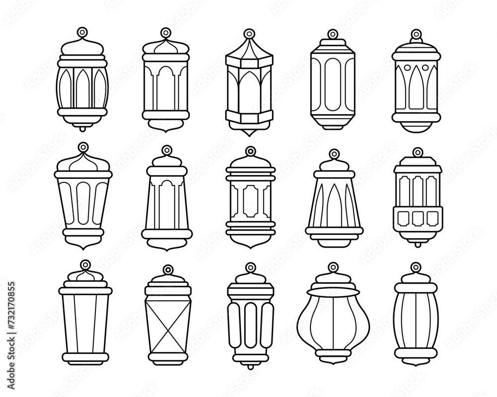Set of Ramadan lantern outline sketch vector illustration Set of Ramadan lantern outline sketch vector illustration