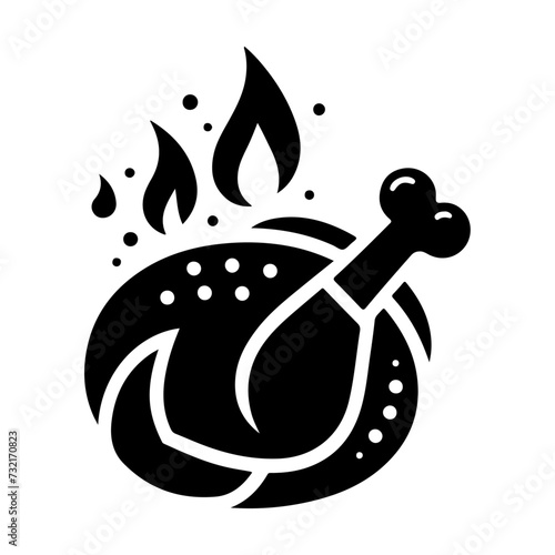 minimal chicken Roast masala icon, symbol, black color silhouette, white background