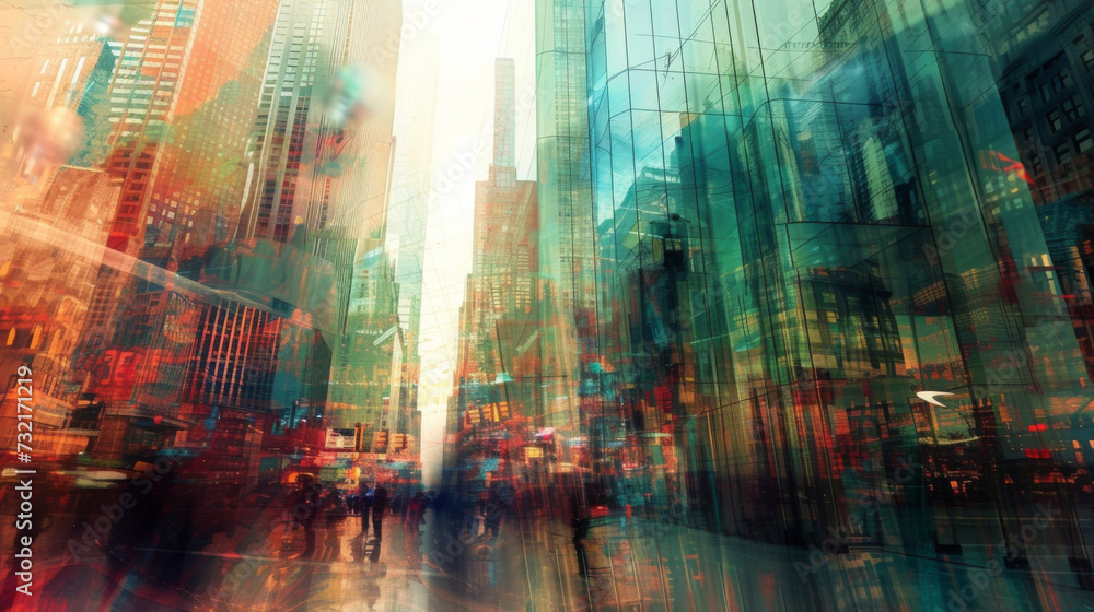 Fototapeta premium The gl panels of the skyser act as a canvas for the everchanging abstract artwork of the city as the hustle and bustle of life is mirrored and distorted through the sleek