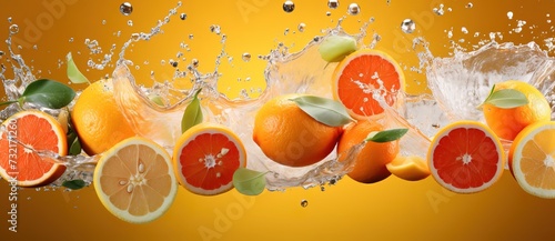 orange slices with splashes of water on an orange background © candra