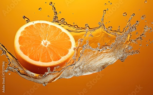 orange slices with splashes of water on an orange background