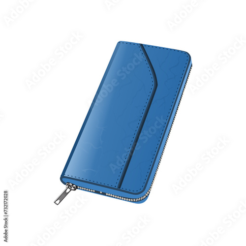 Long wallet in blue color. Realistic flat 3d vector illustration in trendy style. Editable graphic resources for many purposes.