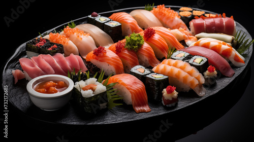 Artisan Sushi Plate Masterfully Prepared Garnished And Presented by an itamae or Master Sushi Chef