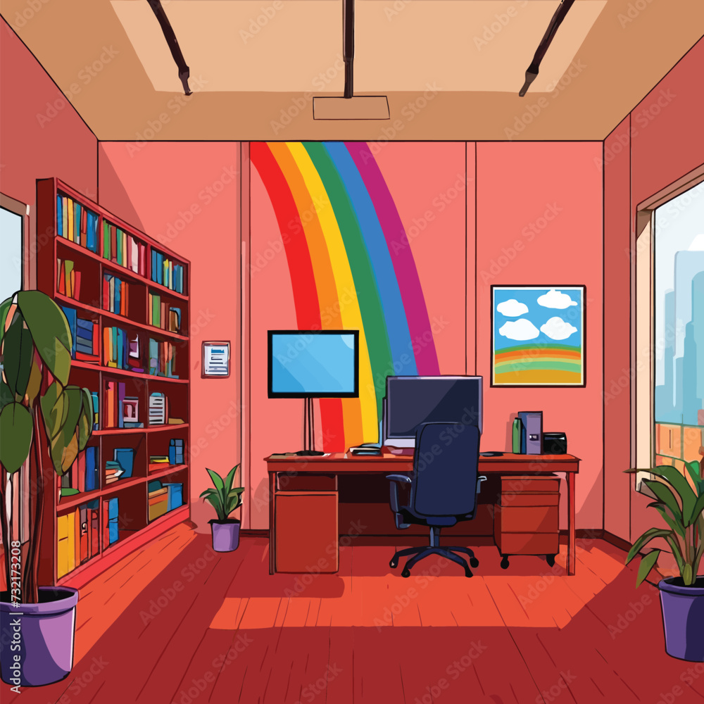 Rainbow inside office, showing corporate diversity and inclusiveness in business