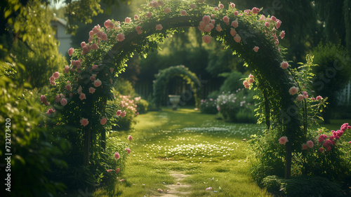 花園の入り口にあるバラのアーチ