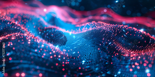 abstract, data technology, network, numbers and dust ,  shiny surface, give an energetic loyal touch to your home, coffee bar, musical festival with blue and purple wavy glitter,