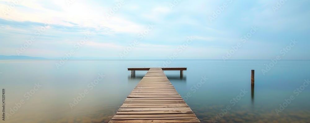 wooden pier on the beach - obrazy, fototapety, plakaty 