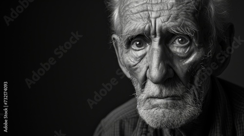 An older man his face etched with regret as he reflects on the dreams he never had the courage to pursue. photo