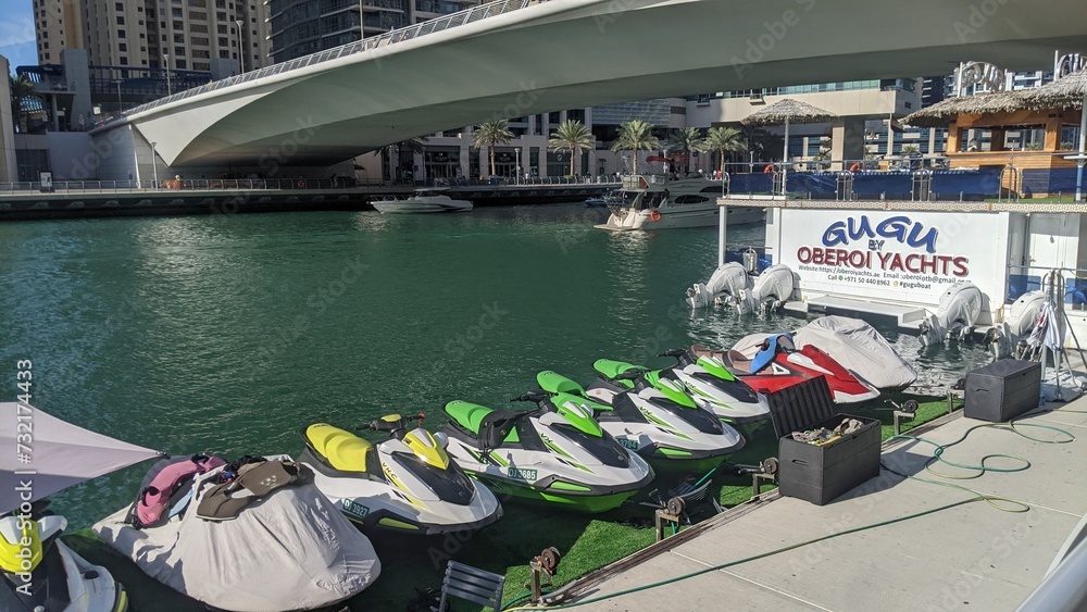 Dubai, United Arab Emirates 02042024 Water motorcycles are parked