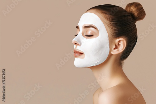 Skincare Model health creator. Well groomed woman uses Body lotion, facial mask lip balm, lotion & eye patch. Face cream blemish control cream jar transient acantholytic dermatosis pot photo