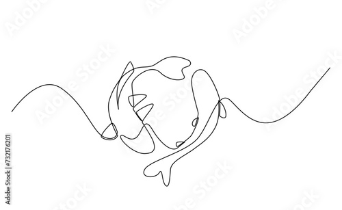 koi carp fish on the white background in a continuous single line drawing style template