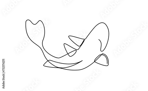 koi carp fish on the white background in a continuous single line drawing style template