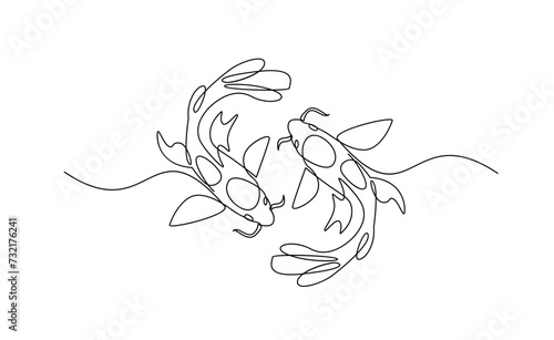 koi carp fish on the white background in a continuous single line drawing style template