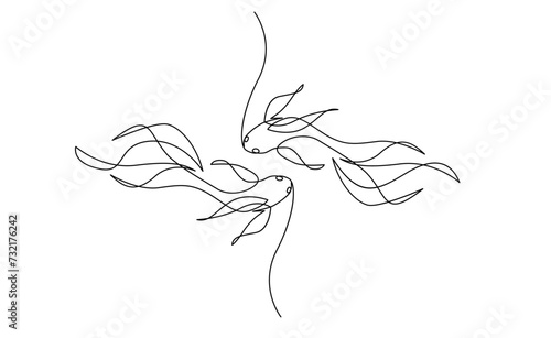 koi carp fish on the white background in a continuous single line drawing style template