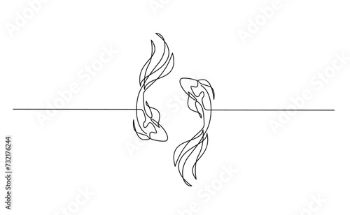 koi carp fish on the white background in a continuous single line drawing style template