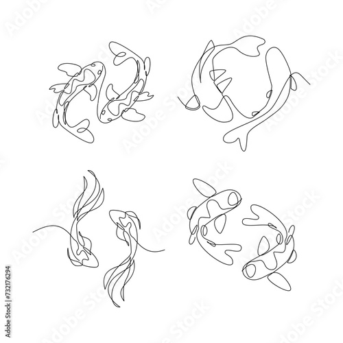 koi carp fish on the white background in a continuous single line drawing style template