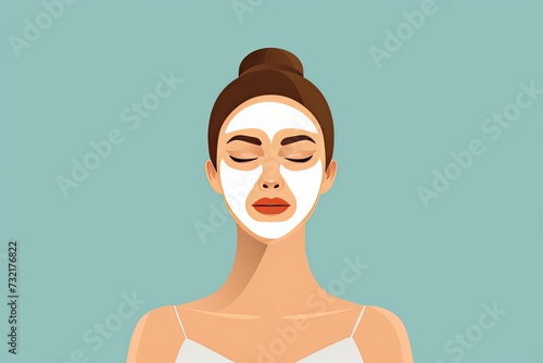Skincare Model photo space. Well groomed woman uses perfume atomizer, nighttime hydrating cream lip balm, lotion & eye patch. Face cream chamomile extract jar scalp massage pot photo