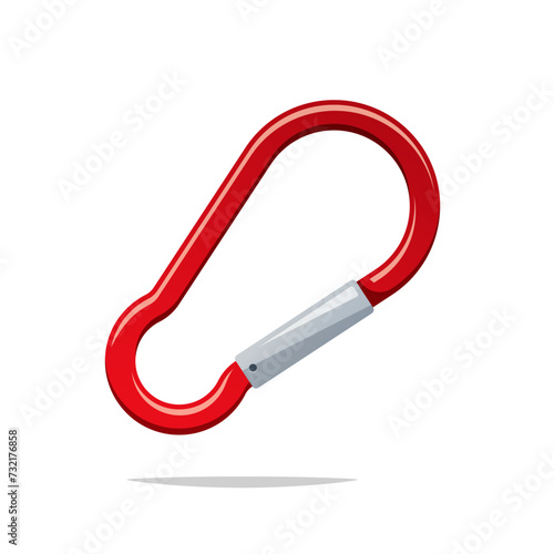 Red carabiner snap hook locked equipment climbing safety protection clasp vector isolated.