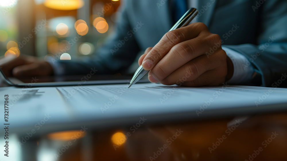 Man in Suit Signing Business Documents Man in Suit Signing Business Documents