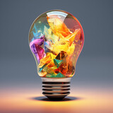 Lightbulb moment: A light bulb filled with colorful lights indicating a germinating or new idea concept. Can also be used to indicate new forms of energy. 