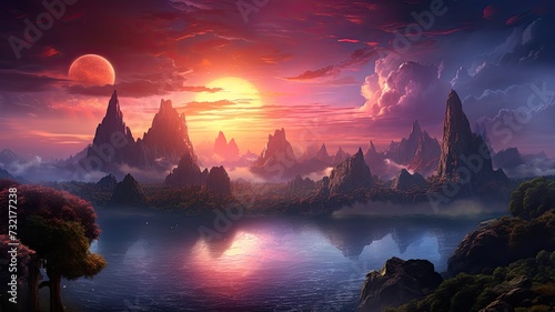 Mountain sunset with a mystical twist